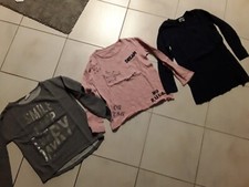 3x Langarmshirt, Strickshirt, grau, rosa, dunkelblau, Gr. 152