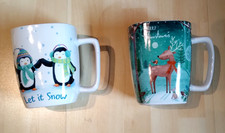 Dekorative Weihnachstassen, Kaffeetassen, Winter aus Keramik, 2 Stück, Unbenutzt
