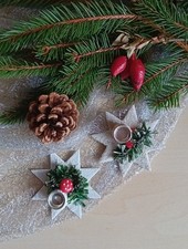 DDR 9cm Budas 2 Kerzenhalter Stern Pappteller Beschneit  Weihnachtsdeko Vintage