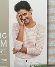 Tchibo Damen Shirt Langarmshirt korallefarben-weiß gestreift Gr. M 40/42 Neu