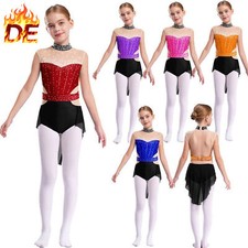 DE Mädchen Glitzer Ballettkleid Strasss Eiskunstlauf Kleid Latein Tanzkleid