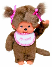 SEKIGUCHI 255550 Monchhichi Plüschfigur Mädchen mit Latz pink/braun 20cm / Neu