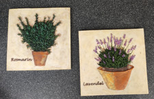 2 x 3D Bilder 24.5 x 24,5xm  Lavendel + Rosmarin Steinplatte