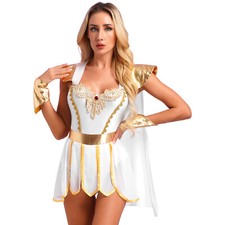Damen Griechische Göttin Halloween Kostüm Edles Kleid Römische Kurze Toga Römer