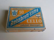 CELLO Vintage 50er/60er J. Holzschachtel Celluloid Reissbrett-Stifte Reisszwecke