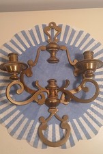 Vintage Wand-Kerzenhalter massiv Messing zweiarmig Antik-Stil | 25 x32cm