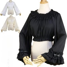 Mädchen Damen Lolita bauchfreie Tops Shirts Bluse Chiffon ausgestellte Ärmel Rüschen süß JK