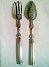 antikes Salatbesteck Vorlagebesteck 28cm. Horn  Griff Silber/Versilbert