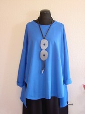 Italy Moda° Lagenlook Tunika Stoff Mix A-Form Vokuhila Baumwolle Royal Blau ~ os