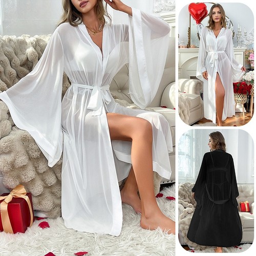 Damen sheer mesh lang robe - damen,
