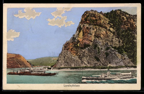 Loreleyfelsen frachtkahn und - loreleyfelsen,,
