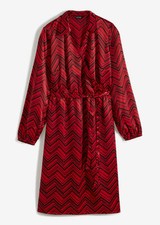 Satin-Kleid Normal Gr. 48 Tiefrot Schwarz Graphisch Langarm Freizeitkleid Neu