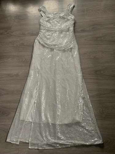 Langes kleid silber glänzend - kleid,