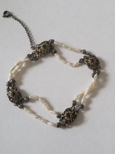 Biedermeier 835er Silber Armband 4x Granat Süsswasserperlen teilver Antikschmuck
