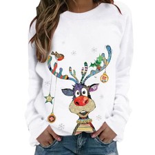 Damen Freizeit Weihnachts Pullover - Lange Ärmel Sweatshirt Rundhals