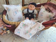 DDR Maus mit Ball Motiv - 4-tlg. - Kissen Set - Puppenbett Puppenwagen Garnitur 