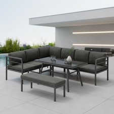 Essgruppe Aluminium Lounge Ecksofa mit Sitzbank wetterfest Grau Tisch
