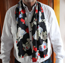 Leonard Paris Herrenschal Seide schwarz Blumenmuster 137x24,5 cm Made in France