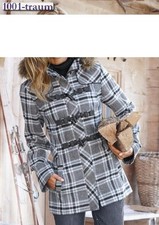 CHEERS Dufflecoat Wolle grau-schwarz-türkis Kapuze m. Kunstfell Gr. 36 NEU