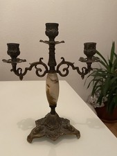 Alter Messing Kerzenleuchter mit Onyx Marmor Kerzenständer 
