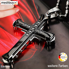 Halskette mit Strass Kreuz Anhänger Schmuck f. Damen Herren silber schwarz gold