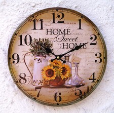 Wanduhr Vintage Küchenuhr Sonnenblume Italien grün gelb Landhaus Uhr Küche Retro