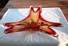 Murano- Glas - Zipfelschale  rot / gelb 70er Jahre ca. 40 cm  *TOP *!!