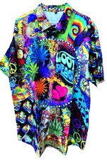 70er Jahre Buntes, Hippie Herren Hemd Kurzarm  Gr. XL
