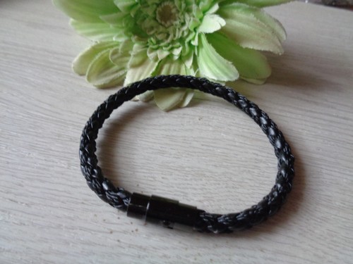 Leder stoff armband schwarz - leder/stoff,