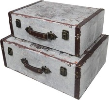 HMF 2er Set Schatztruhe Vintage Koffer aus Holz Weltkarte Dekokoffer Holzkoffer