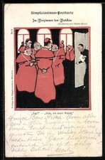 Künstler-AK sign. Bruno Paul: Im Vorzimmer des Vatikan, Simplicissimus-Postkart 