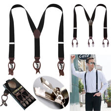 Herren Hosenträger Breit Leder Y Form Stark 6 Clips / Knopflöcher Unisex Schwarz