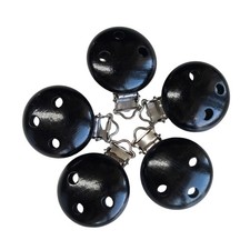 5 Schnullerketten Clips Holz Schwarz Lackiert DIN EN 71-3 Bastelmaterial Baby