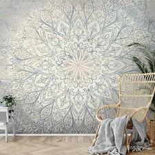 Fototapete Mandala Wohnzimmer Schlafzimmer Blau Beige Weiss Vlies Tapete 9286a