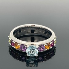 RING GR.17 (CA.53) AUS 925/-SILBER RHODINIERT MIT MULTI EDELSTEINEN SCHMUCKJAGD