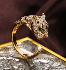Ring 18 K Gold vergoldet Panther Leoparden Kopf Zirkon CZ Party Schmuck Geschenk