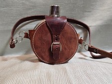 Vintage Feldflasche aus Edelstahl mit Lederbezug –  mit Trageriemen