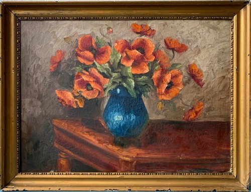 ölbild stillleben blumen - stillleben,