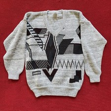 Vintage Retro Pullover 80er Cabincore Gr. XL Grau 48-50 Mely Berlin V-Auschnitt
