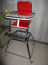 "Storchenmühle" Kinderhochstuhl Spieltisch Rollen rot Chrom Kleinkinder Vintage
