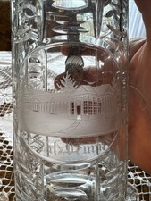 Salzbrunn Bierkrug 1879 Gravur Schliffdekor Deckel aus Glas mit Zinn eingefasst