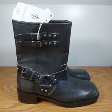 Stradivarius Biker Cowboy Nieten Schnalle Reitstiefel grau Slipper Schuhe UK Größe 4