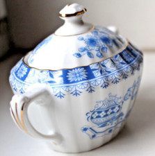 kleine Zuckerdose 14cm China Blau Seltmann Weiden W-Germany Goldrand 1954-1990