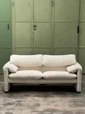 Cassina Maralunga 2 Seater Design 70s Sofa Couch Fabric Off White