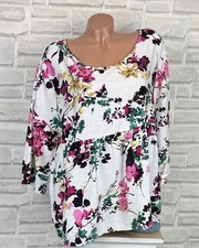 Italy Leinen Bluse Tunika Shirt Boho Print Volant 42 44 46 Weiß C240