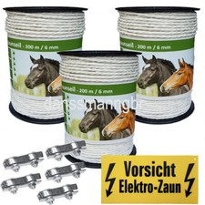 600 m Weidezaunseil 6 mm 6 Niro+5 Verbinder+Warnschild Seil Weidezaun