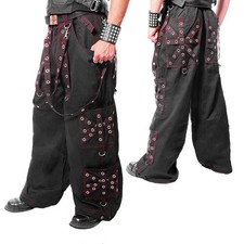 GOTHIC BONDAGES BAGGY HOSE - schwarz mit roten Nähten (sh71) Größe W30 - W36