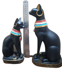 2X Ägyptische Antike Statuen - Göttin Bastet Katze Isis schwerer massiver...