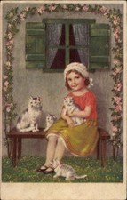 Ak Katzenmütterchen, Mädchen mit Katzenbabys - 4601431