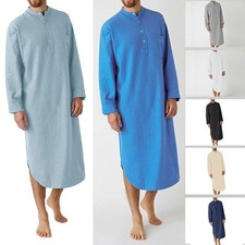 Herren Nachthemd Langarm Baumwolle Schlafanzüge Lockeren Lang Nachtwäsche Pyjama